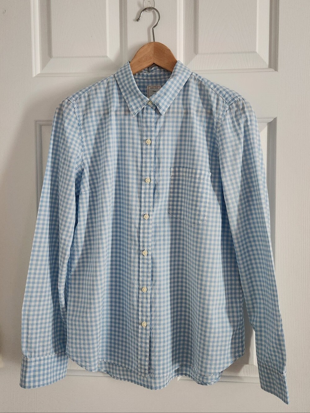 GAP Light Blue & White Gingham Button-Down Shirt 100% Cotton